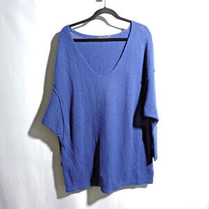 Free People Wool Yak Blnd V Neck Oversized Slouchy Blue Sweater Lagenlook Boho S
